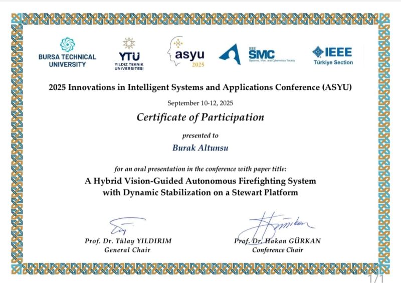 ASYU Konferansı: Stewart Platformunda Hibrit Görüntü Güdümlü Yangın Söndürme Sistemi